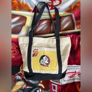 Florida State University Handcrafted Cream and Black Tote Bag with patchwork